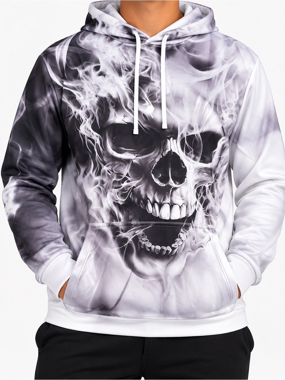 Skull Smoke Graphic Hoodie Black White Gray Size 3XL